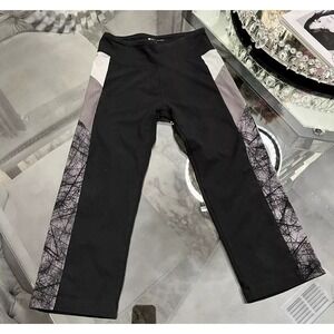 Bally Total Fitness Cropped Leggings Black Gray White Side Panel Size S